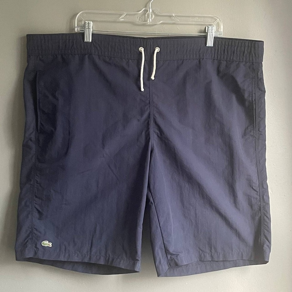 Lacoste Swimwear Men’s Navy Blue Shorts Sz 7 Waist 44 Inseam 10” Beach Pool